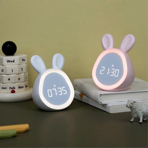 Children cute alarm clock with night light stepless dimming pink 1