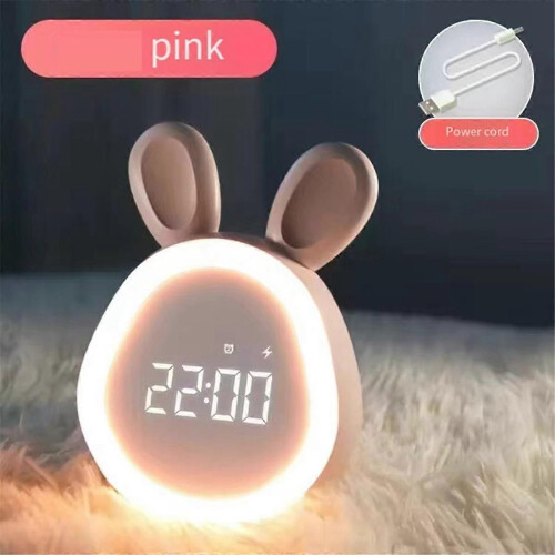 Children cute alarm clock with night light stepless dimming pink 2
