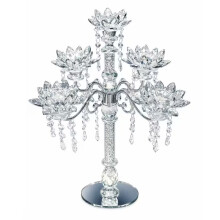 5 Arm Crystal Lotus Candelabra 45cm Silver Decor