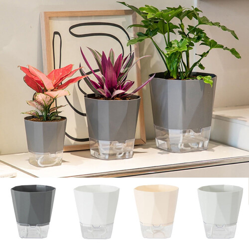 Beige plastic zelfwaterende plantenbak – 3 maten