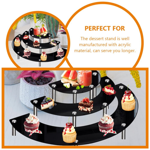 HEMOTON Cake Stand Set Black Acrylic and Metal 1 2