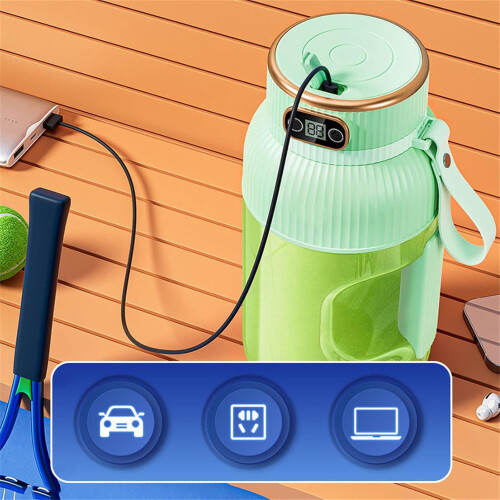 Copo liquidificador portátil com visor digital, 1200ml e conexão USB. 2