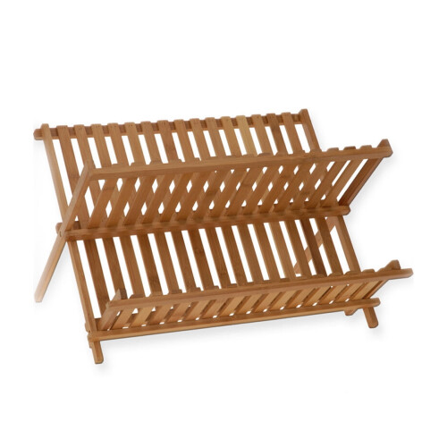Escurridor de platos plegable de bambú de 2 niveles 1