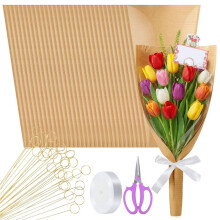 100 Pcs Flower Bags for Bouquets, with 50 Floral Card Holders, Ribbons and Scissors Floral for Florist Wrap Supplies
