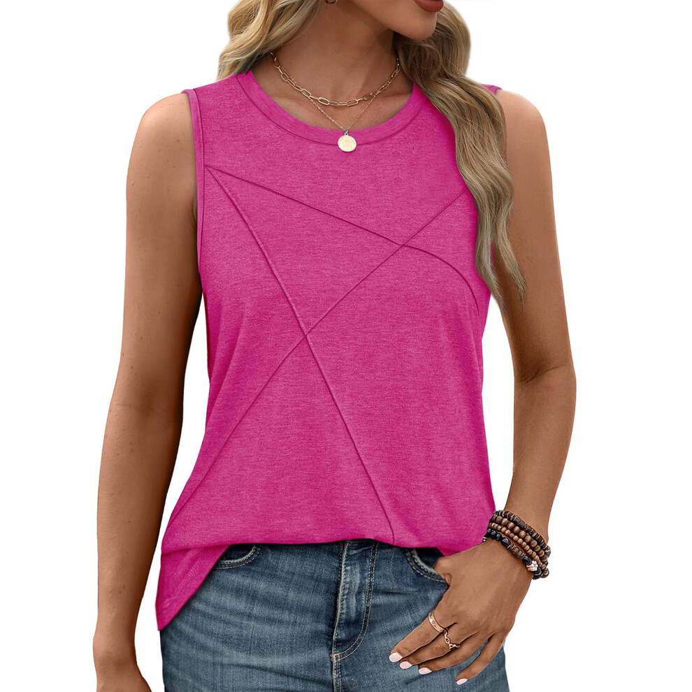 Red Tops For Women Loose Fit Crewneck Casual Sleeveless-Rose M