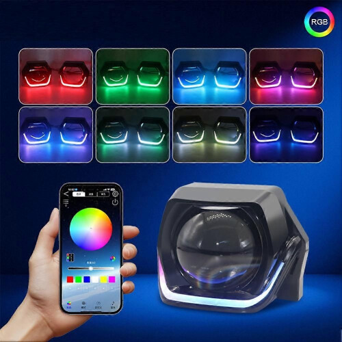 1 ζεύγος τετράγωνων καλυμμάτων LED 3.0'' με φως Angel Eyes RGB για 2