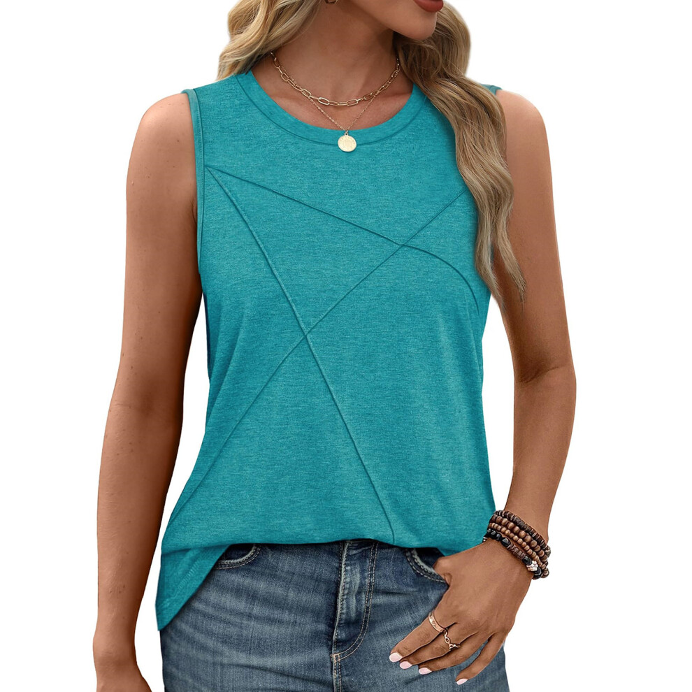 Blue/Green Tops For Women Loose Fit Crewneck Casual- Xxxl