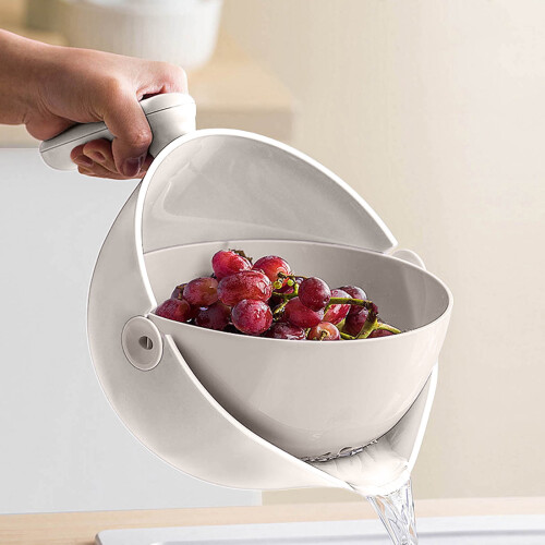 Fruit Cleaning Basket Blue 2-in-1 Spinning Filter with 2