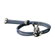 Handgefertigtes Seilarmband mit Hasen-Anhänger für Männer-Blau