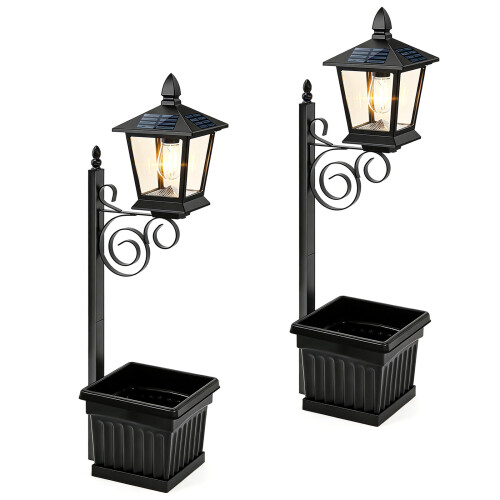 Decorative Solar Flower Pot Light Outdoor Wall Mount Or-2