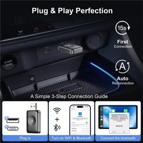 Car Wireless Android Auto Carplay 2in1 Box Wired to Wireless Dongle Plug& CarPlay Android Auto   Box 1