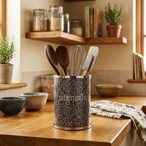 Black Silver Utensil Holder 16cm Crushed Diamond 2