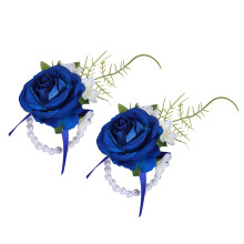 Paire de corsage de mariage de fleurs artificielles de-Bleu