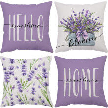 Housses de coussin lavande en velours Ă motif floral, 40 x 40 cm (lot de 4)