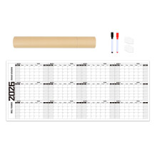 2026 Wandjaarplanner Volledig jaarkalender 100x42cm voor-Zwart