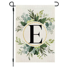 Drapeau initial pour jardin fleuri 12 x 18 pouces, double face