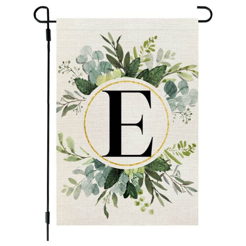 Drapeau initial pour jardin fleuri 12 x 18 pouces, double face