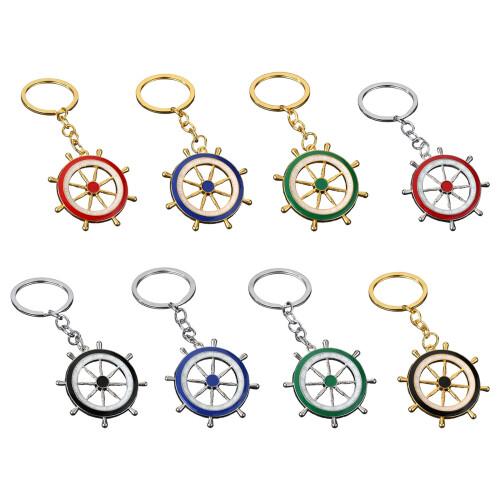 Porte-clés à thème marin avec ancres et roue dans-Argent rouge 1
