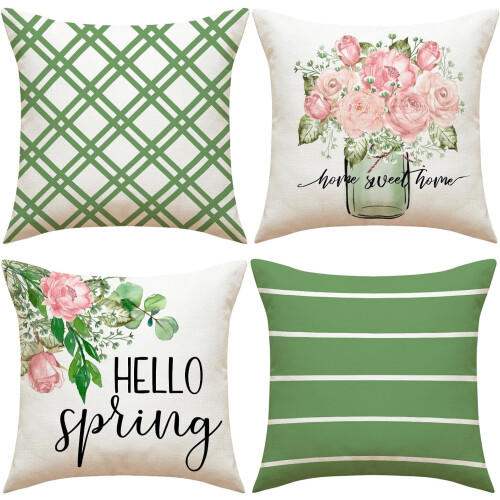 Spring Pillow Covers Farmhouse Floral Green20x20 4-Pack
