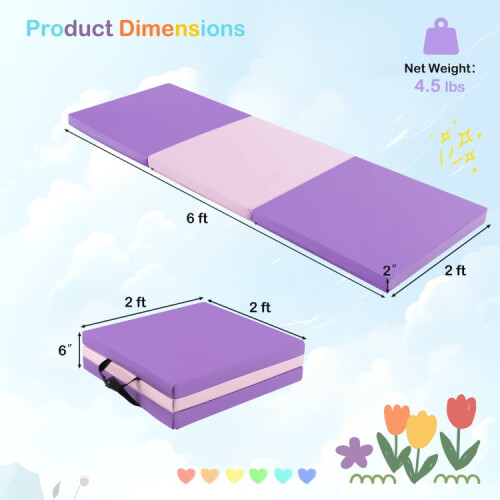 Tri-Fold Yoga Mat 6' x 2' Lightweight PU Foam 1