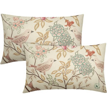 Set di 2 federe per cuscino lombare vintage con motivo floreale e uccelli, 12x20 pollici (30x50 cm circa), 30x50 cm circa.