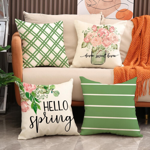 Spring Pillow Covers Farmhouse Floral Green20x20 4-Pack 1