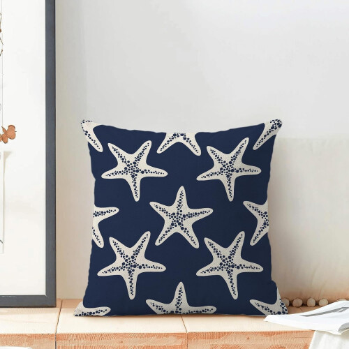 Conjunto de 2 capas de almofada azul-marinho com estrela-do-mar, 50x50cm (20x20 polegadas). 2