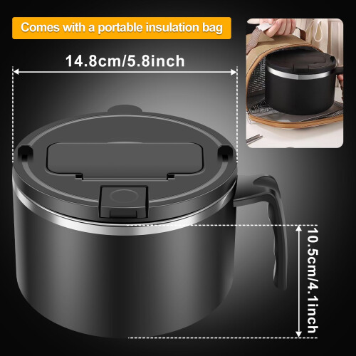 Μπολ Ramen για φούρνο μικροκυμάτων Grusce 1200ml με καπάκι από ανοξείδωτο ατσάλι 2