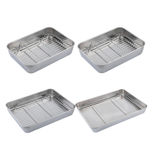 Stainless Steel Roasting Baking Pan And Wire Rack Set For-L 1
