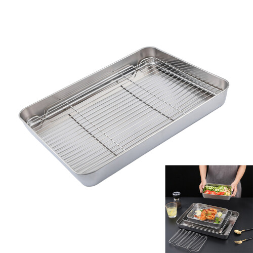 Stainless Steel Roasting Baking Pan And Wire Rack Set For-L 2