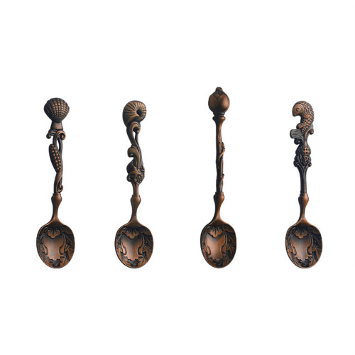 4Pcs Ocean Theme Stirring Spoon Small Teaspoon-red patina