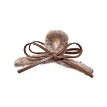 Stylish Bows Design Hair Clip Plush And Leather-Coffee