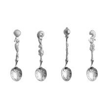 4Pcs Antique Dessert Spoon Creative Handle Teas Coffee-Silver