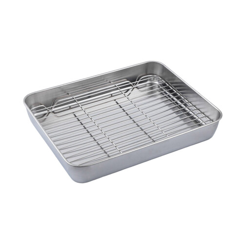 Stainless Steel Roasting Baking Pan And Wire Rack Set For-L