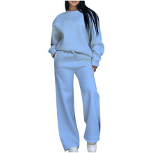 Women's sportswear set: crew neck long-sleeved-Light Blue XL