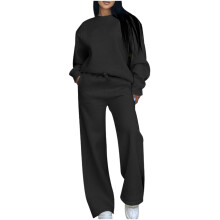 Women's sportswear set: crew neck long-sleeved-Black L