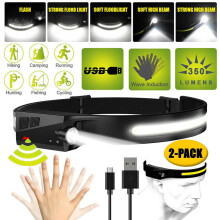 XHY LED-Stirnlampe, wiederaufladbar, 2er-Pack, 350 lm, 5 Modi