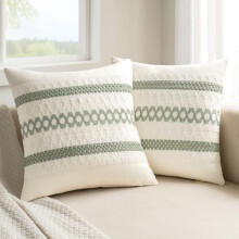 Saliegroene Boho kussenhoezen van katoen met macramé-effect, 2 stuks, 18x18 cm