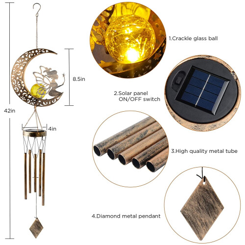 Solar Moon Wind Chime with Crackle Glass Ball 2