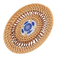 Rottinki- ja keraamiset lasinaluset, 8 cm, 4 kpl:n setti