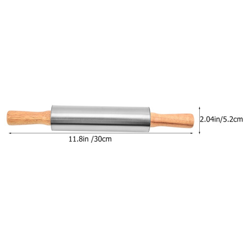 Rodillo de amasar ajustable de acero inoxidable con mango de madera 1