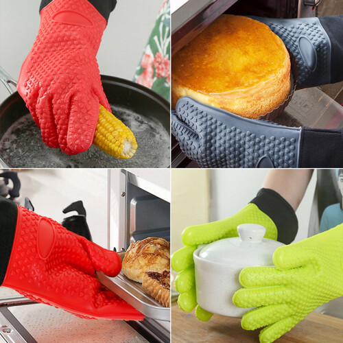 Luvas de silicone para confeitaria com cinco dedos e forro de algodão. 1