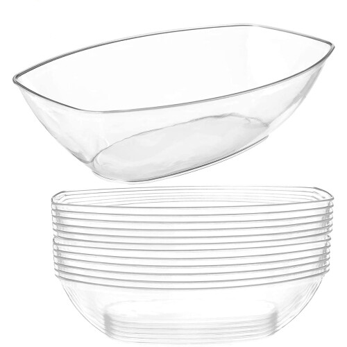 Clear Oval Plastic Serving Bowls 80oz 12 Pack