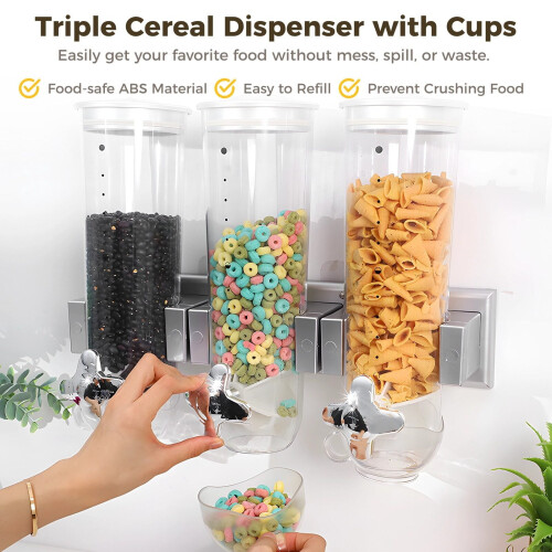 Wandgemonteerde drievoudige voedseldispenser 4,8L 2