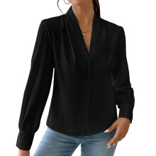 Women's work shirt, long-sleeved shirt, spring-Black XL
