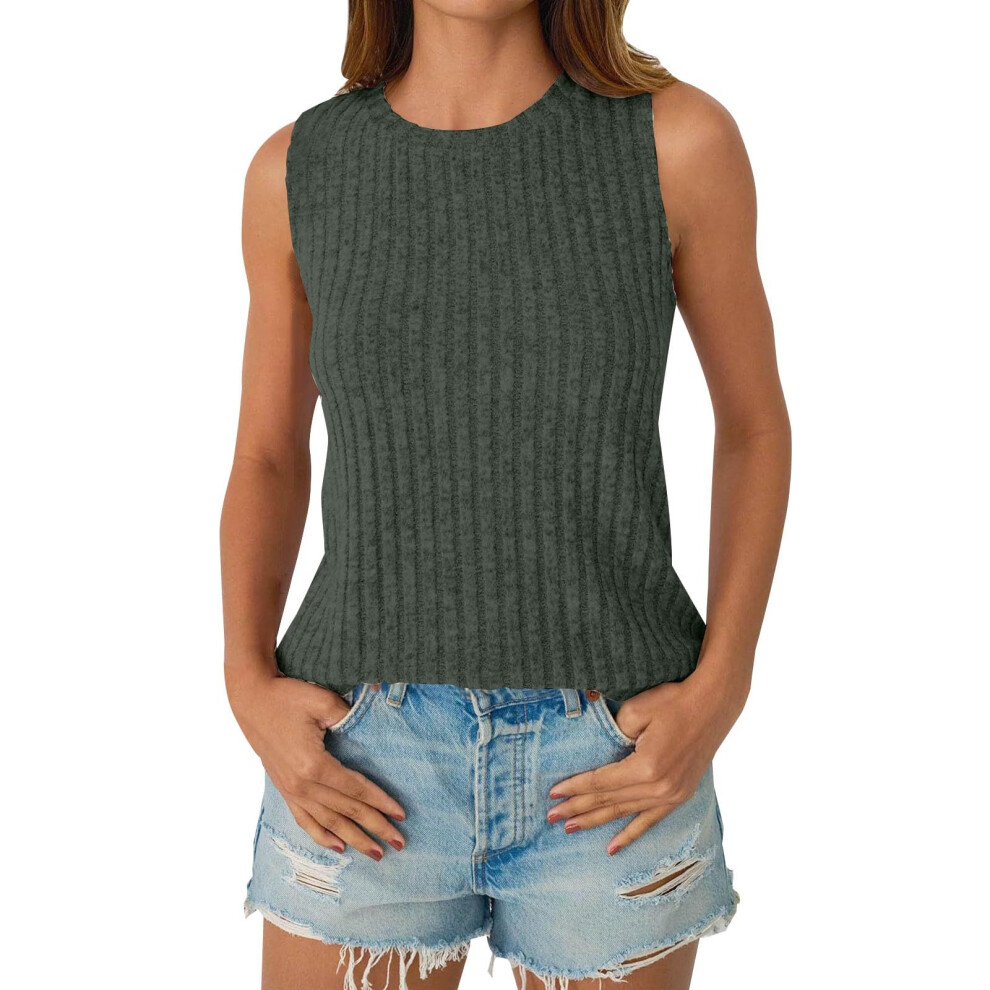 Green Women's Sleeveless Camisole Shirt, Spring V-Neck-Army S
