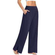 Women Soft High Waist Work Trousers Business Casual-Dark Blue M