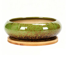 Ceramic Succulents Planter Bowl Round Shallow-Green hole1
