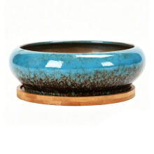 Exquisite Plant Ceramic Planter Shallow Pot for-Blue NOHOLE1