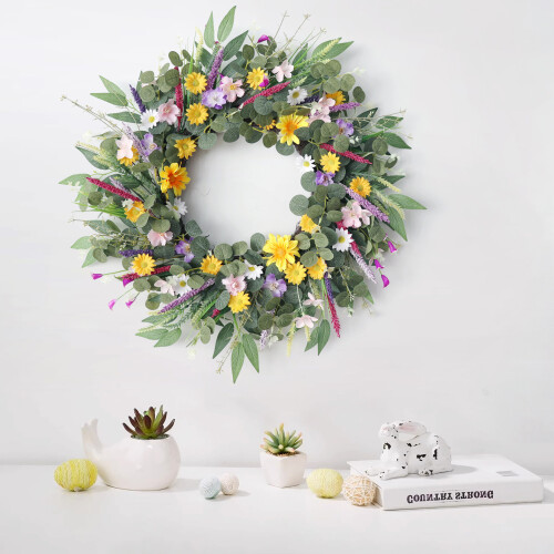 Artificial Daisy Wreath With Realistic Leaves for Front Door 1